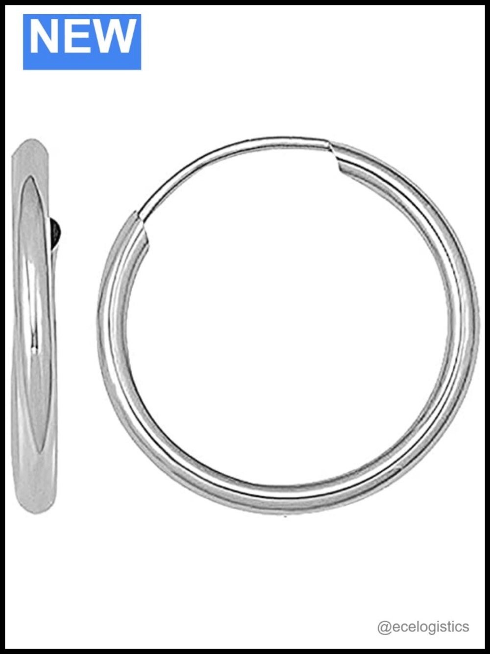 14K Solid White Gold Hoop Earrings 2mm Endless Loop Piercing Jewelry